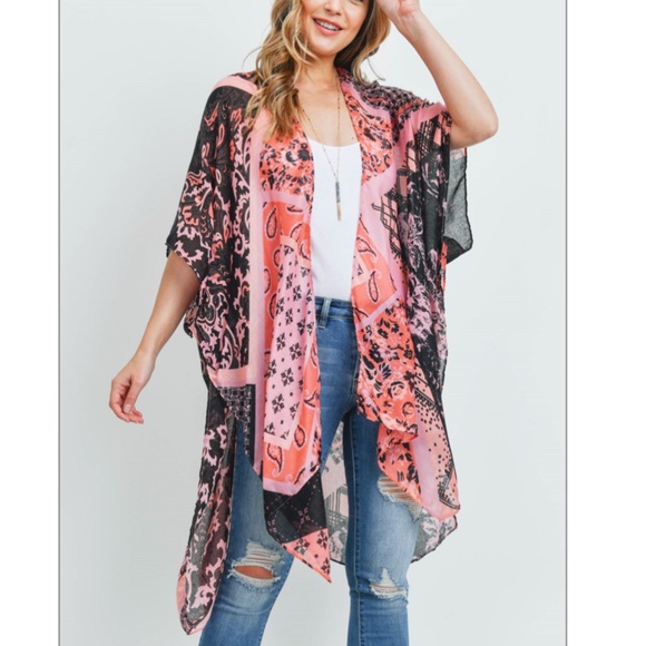 NEW Pink Patchwork Multi Print Kimono Cardigan - Picture 3 of 7